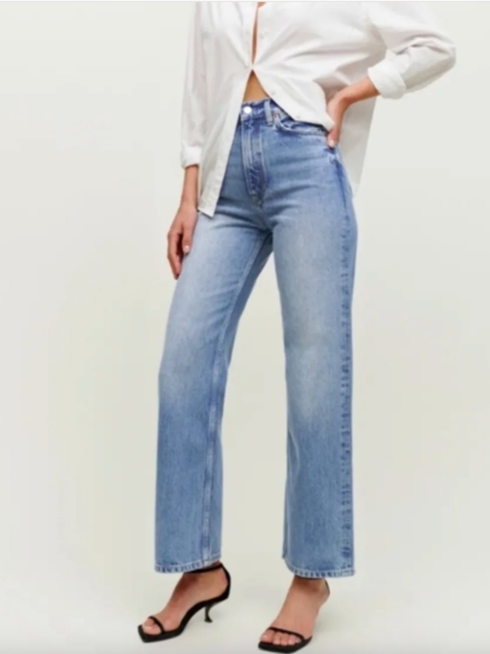 Reformation Wilder High Rise Wide Leg Cropped Jeans Dillon Light Wash Size 26